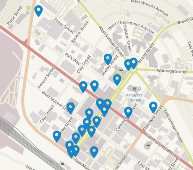 map with pinpoints for locations